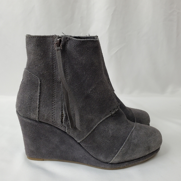 Toms Shoes - Toms Grey Suede Hidden Wedge Tassel Booties